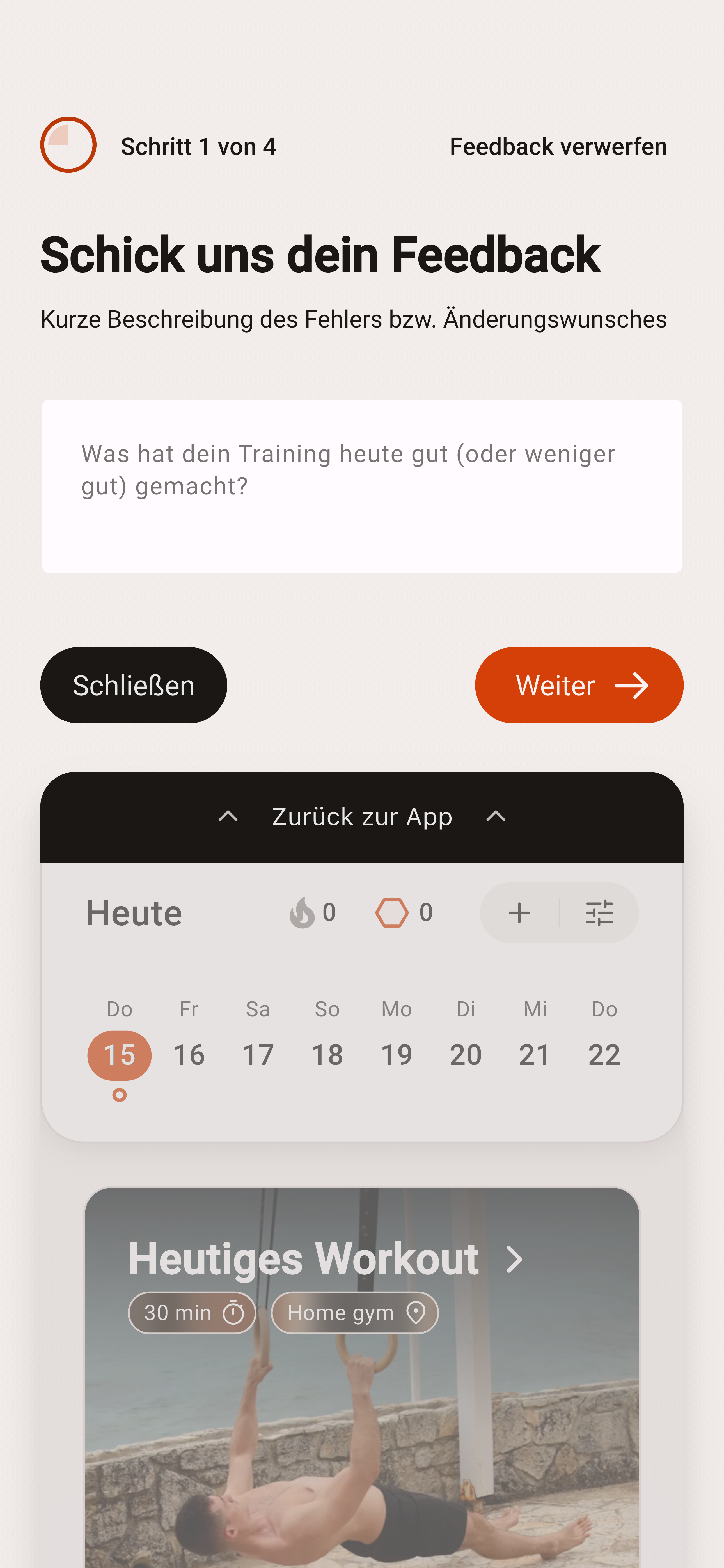DIE RINGE App: direktes Feedback zum Training senden