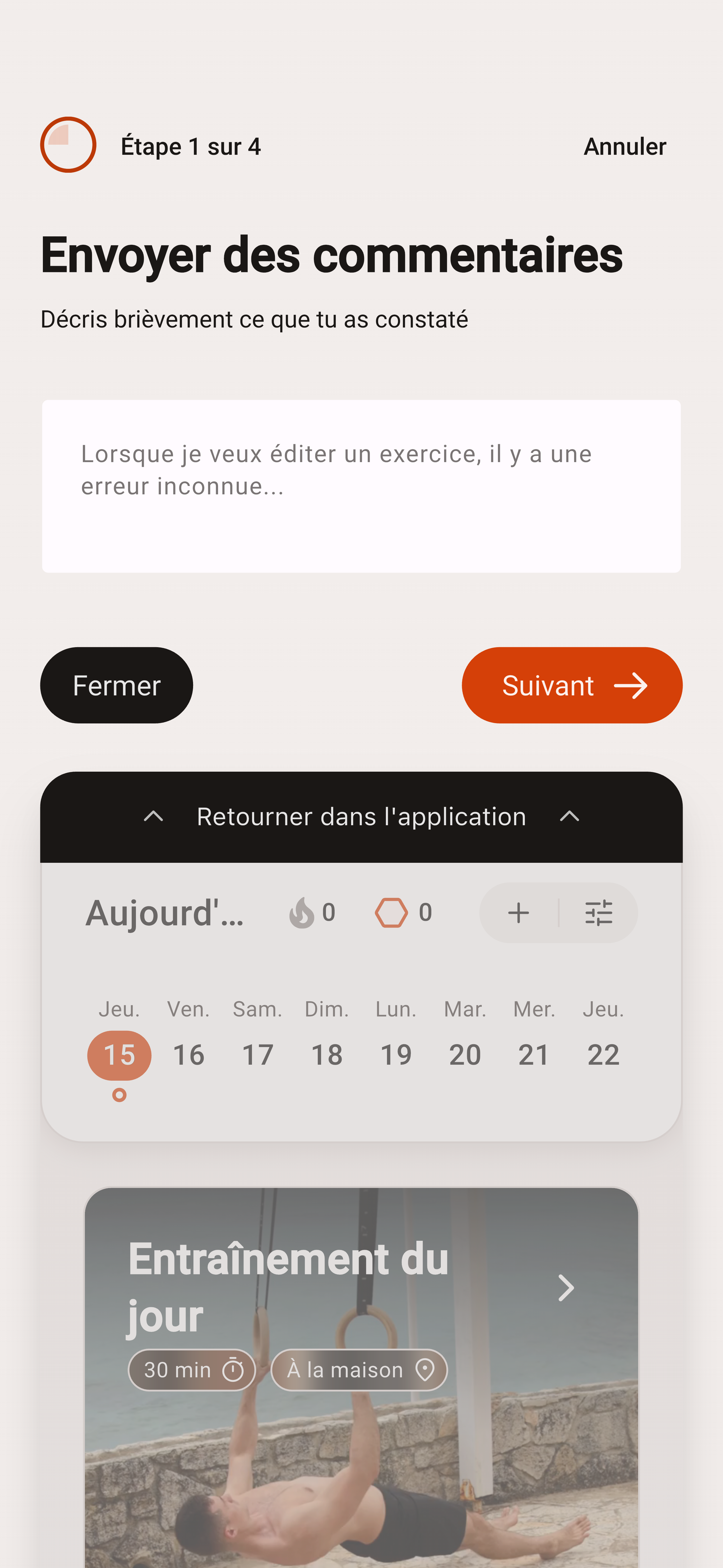 App DIE RINGE : envoyer un retour sur son entraînement