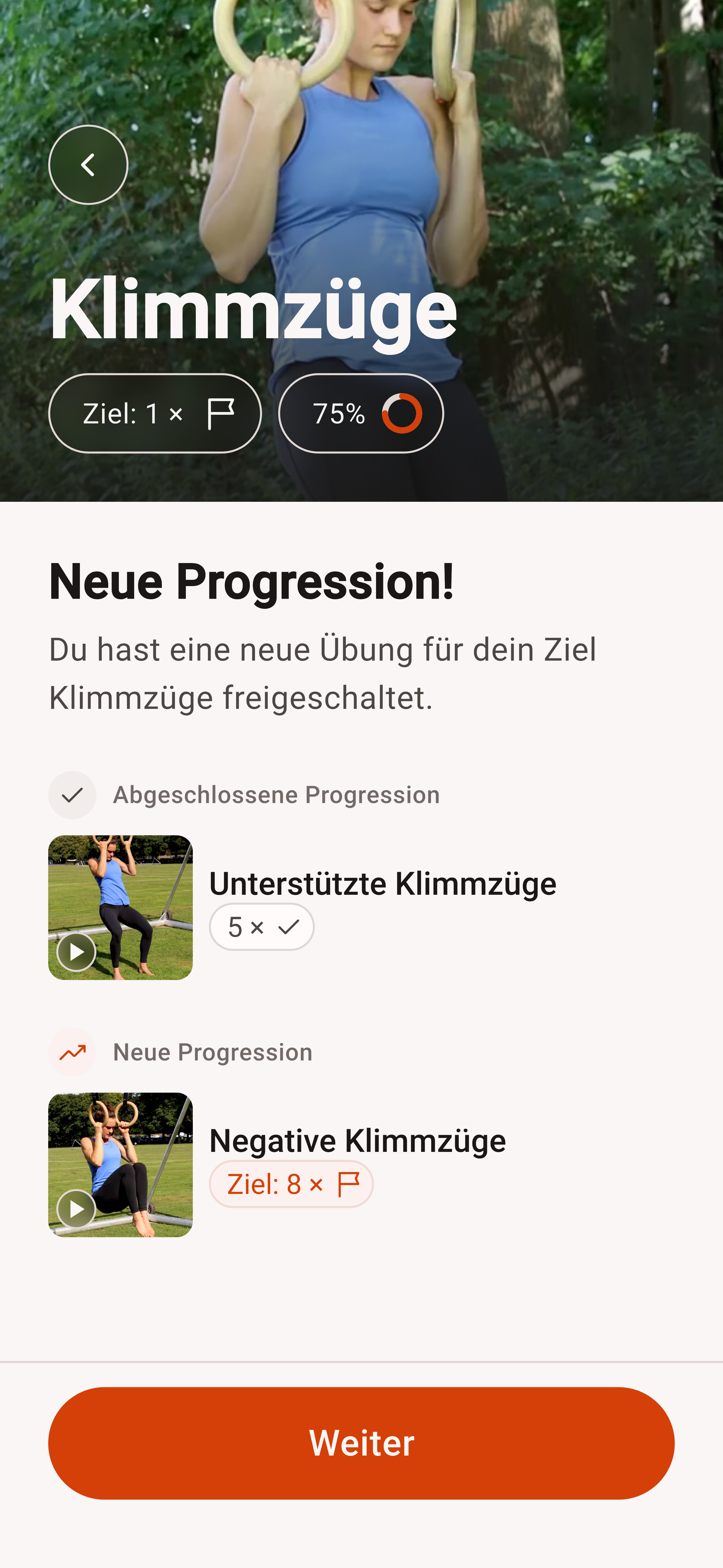 DIE RINGE App: neue Klimmzug-Progression von unterstützten zu negativen Klimmzügen