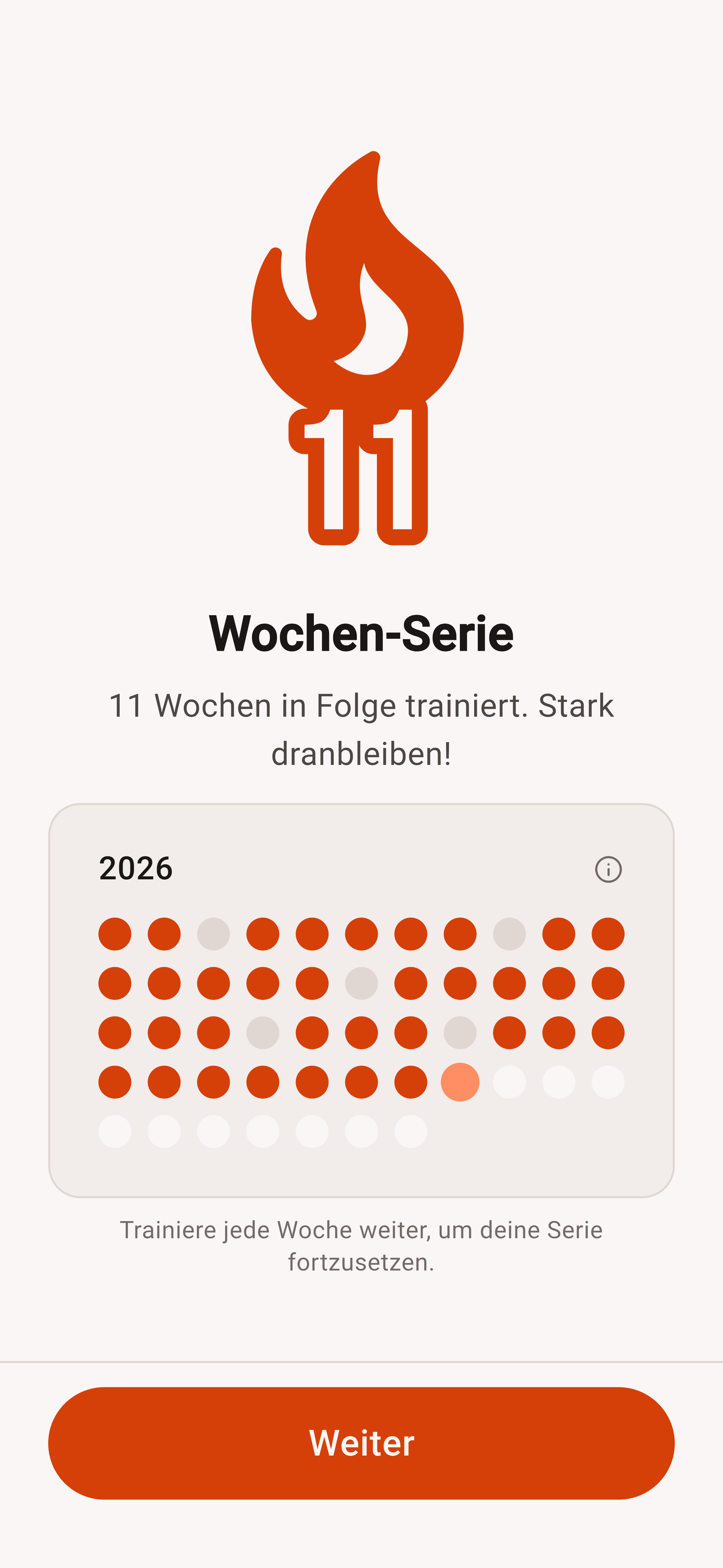 DIE RINGE App: elf Wochen in Folge trainiert und Trainingsverlauf