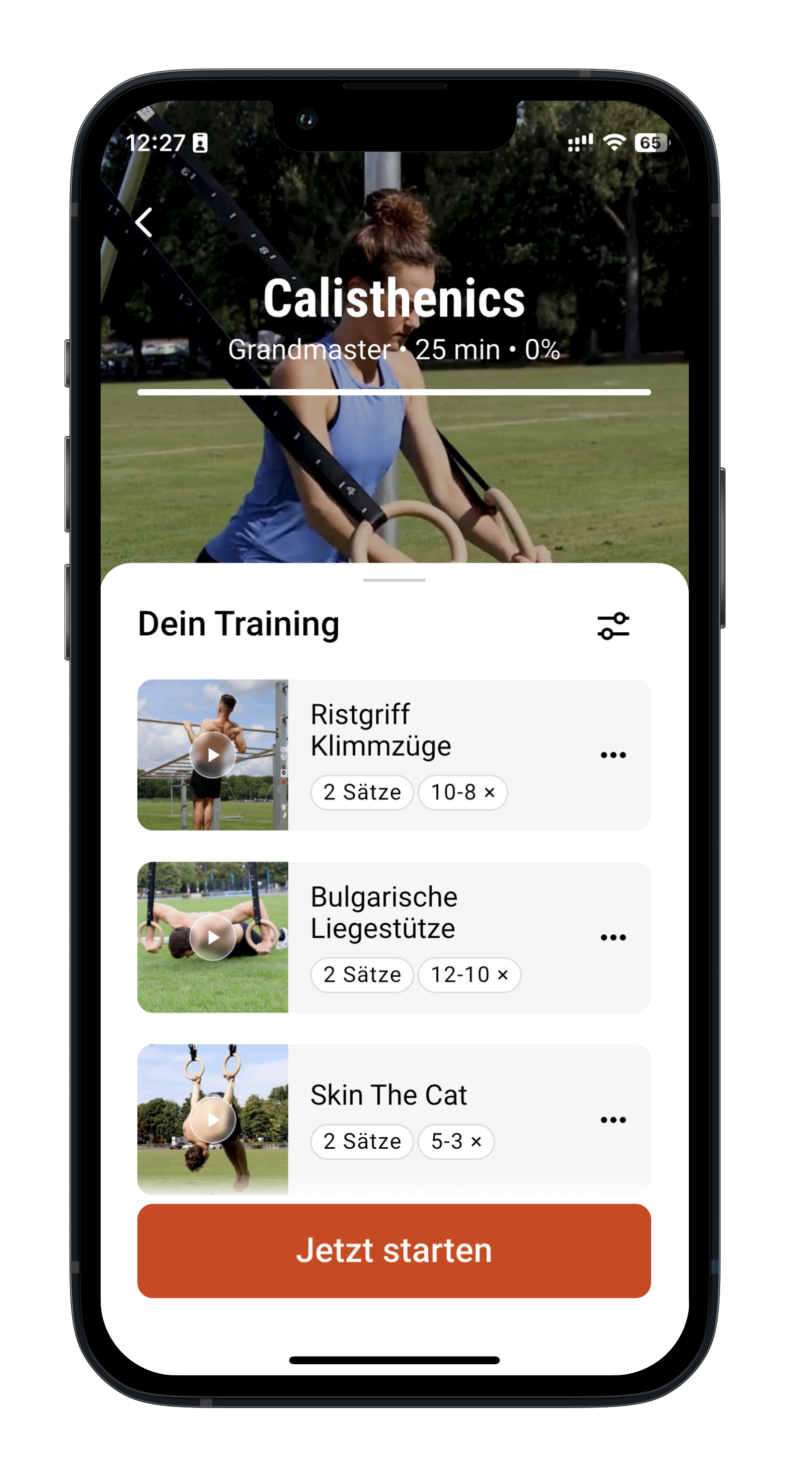 die ringe app mockup workout übersicht